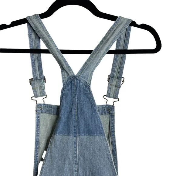 Hollister Patchwork Distressed Denim Shortalls Cuffed Overall Shorts Women's M - Picture 10 of 12